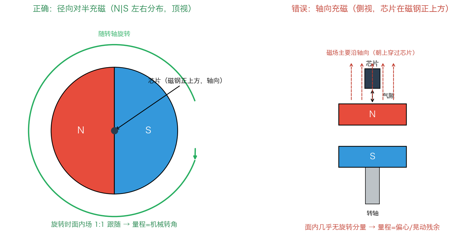 The two magnetization directions compared